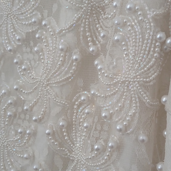 Cream color formal dress with lace, pearls and sequins 2X NWOT - Picture 3 of 11